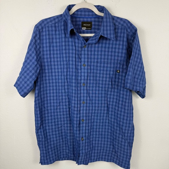 Marmot Other - Marmot Mens Blue Plaid Short Sleeve Button Down Hiking Shirt Medium M